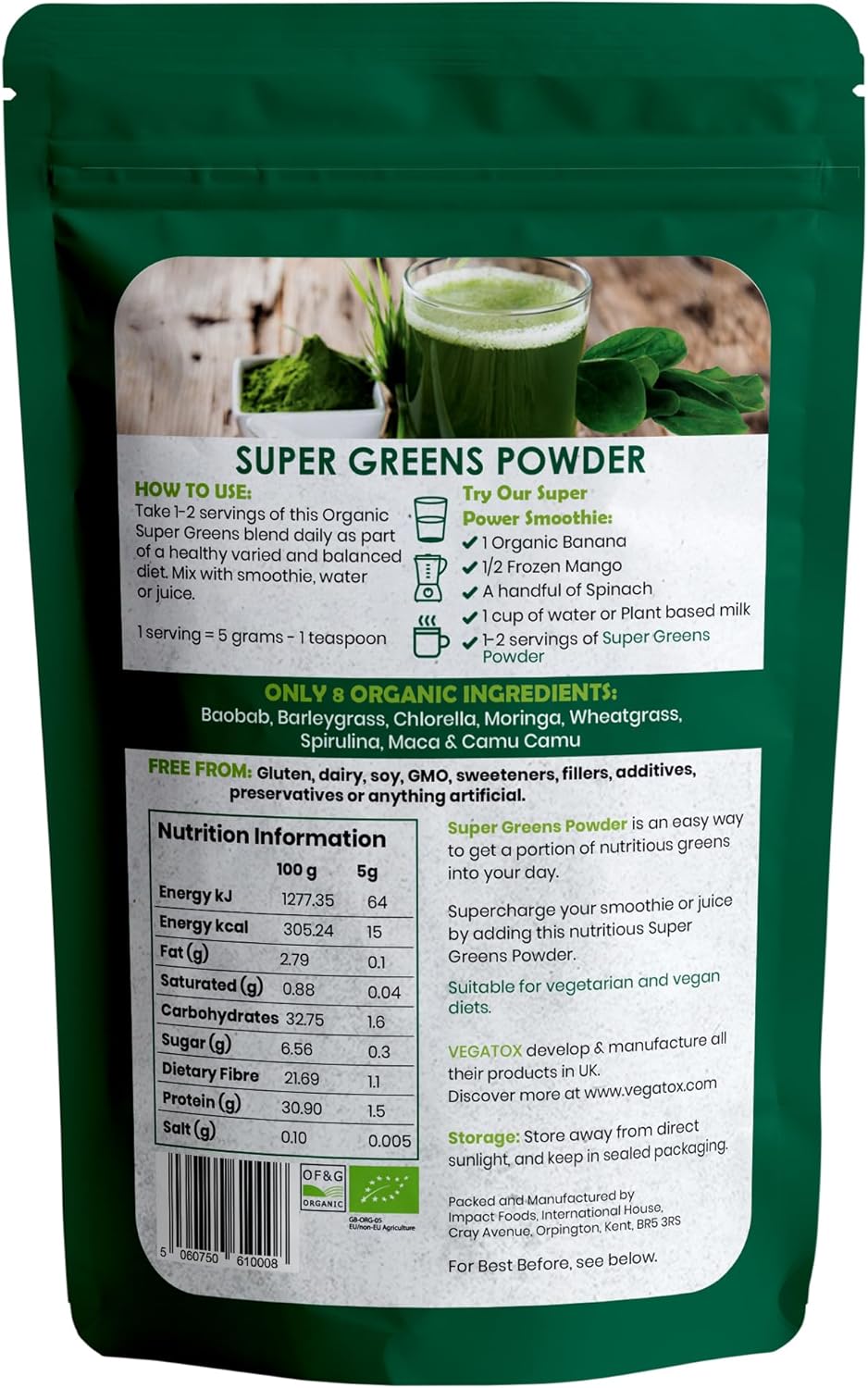 Vegatox Super Greens Powder 250g | Natural Vegan Green Superfood for Immunity Support, Energy Boost & Detox | Alkaline Formula with 50 Servings