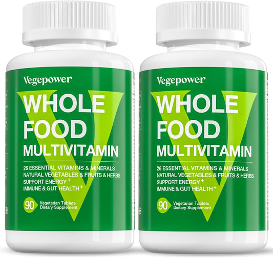 VEGEPOWER Vegan Whole Food Multivitamin for Men and Women - Organic Ingredients, B-Complex, Omega-3, Non-GMO - 180 Tablets