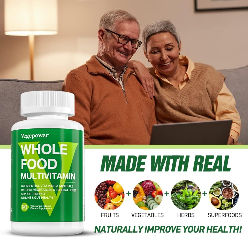 VEGEPOWER Vegan Whole Food Multivitamin for Men and Women - Organic Ingredients, B-Complex, Omega-3, Non-GMO - 180 Tablets