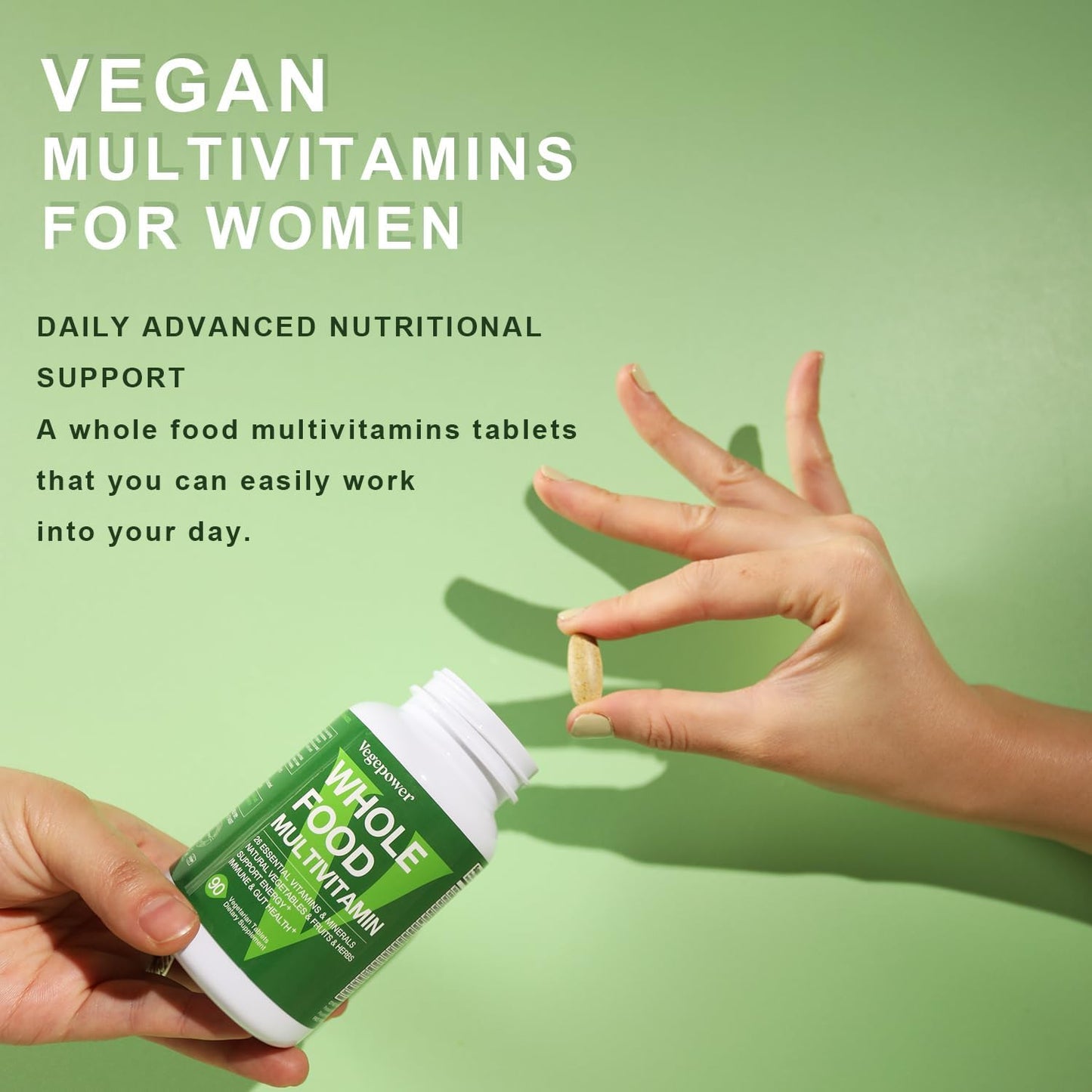 VEGEPOWER Vegan Whole Food Multivitamin for Men and Women - Organic Ingredients, B-Complex, Omega-3, Non-GMO - 180 Tablets