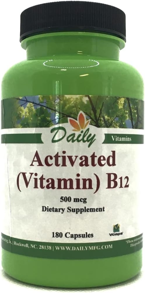 Vegetarian Activated Vitamin B12 Capsules - 180 Count for Daily Manufacturing