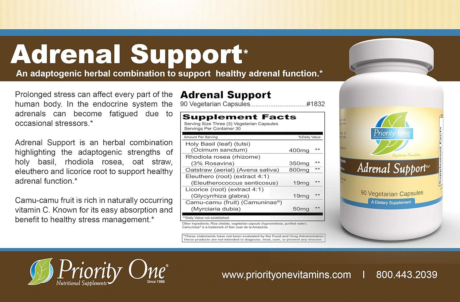Vegetarian Adrenal Support Capsules - 90 Count by Priority One Vitamins