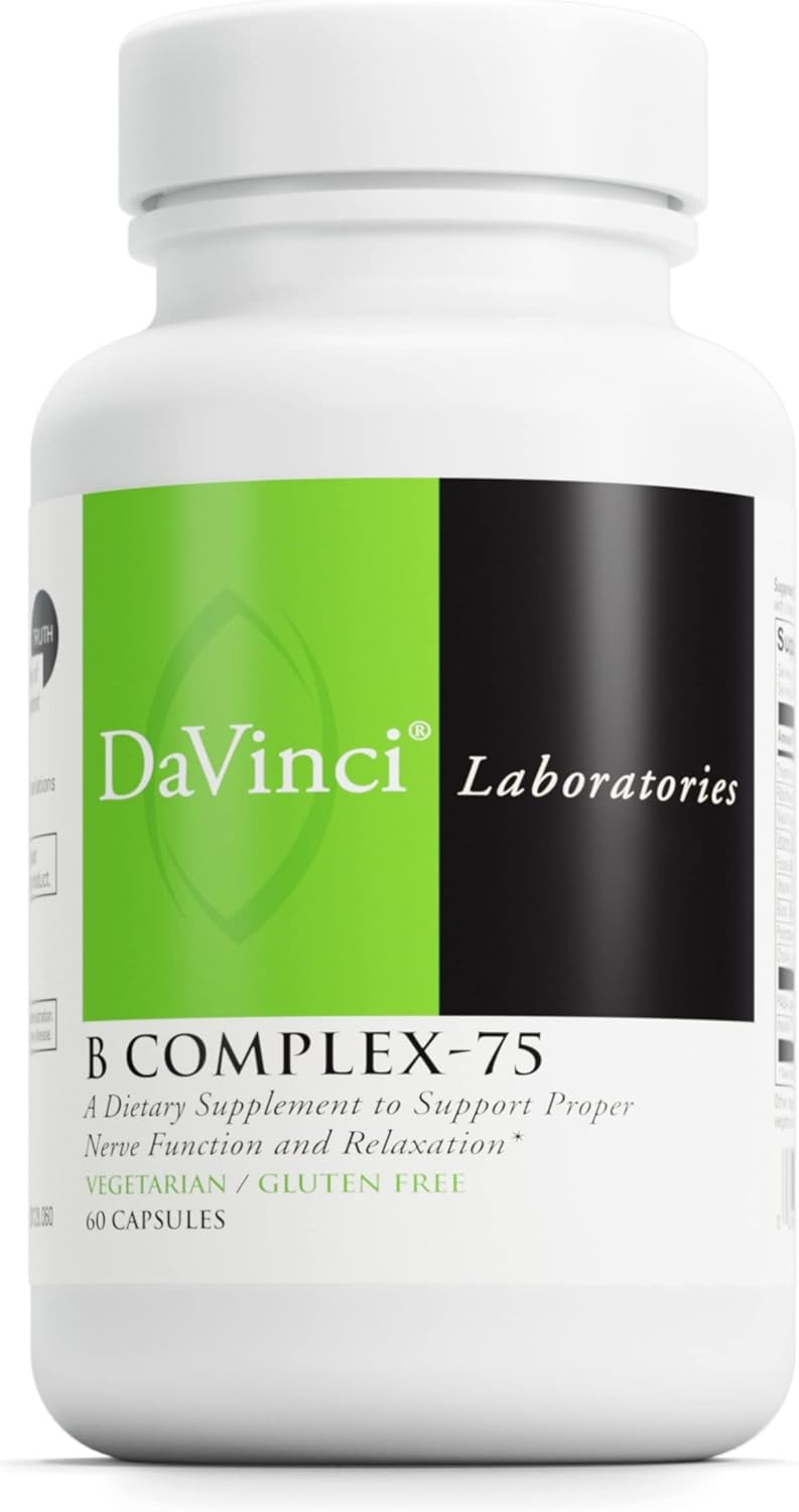 Vegetarian B Complex-75 Dietary Supplement for Relaxation and Nerve Function - Gluten-Free Capsules with Niacin, B6, B12, Biotin, Choline - 60 ct.
