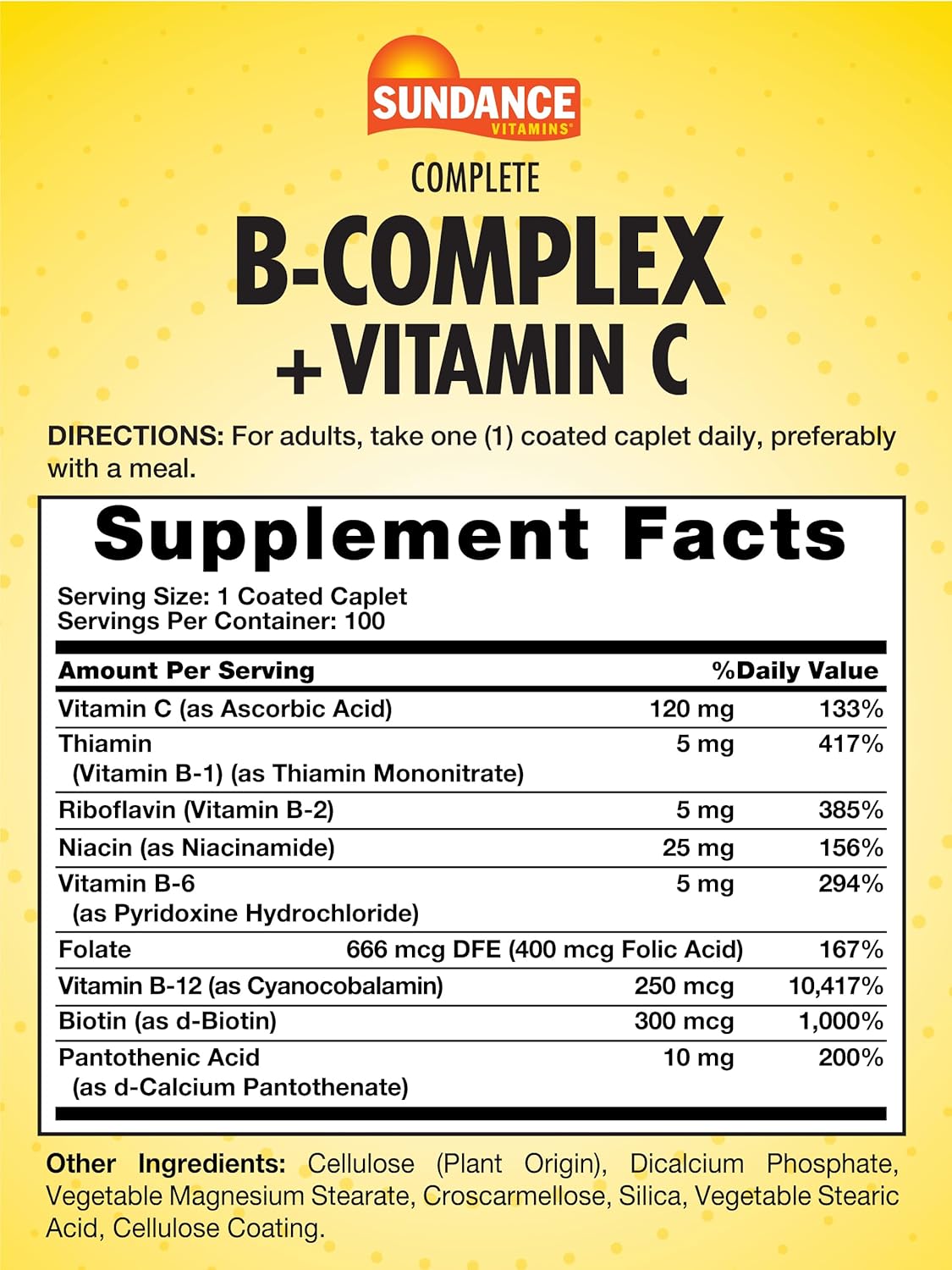 Vegetarian B-Complex with Vitamin C Caplets | 100 Count | Non-GMO and Gluten Free Formula