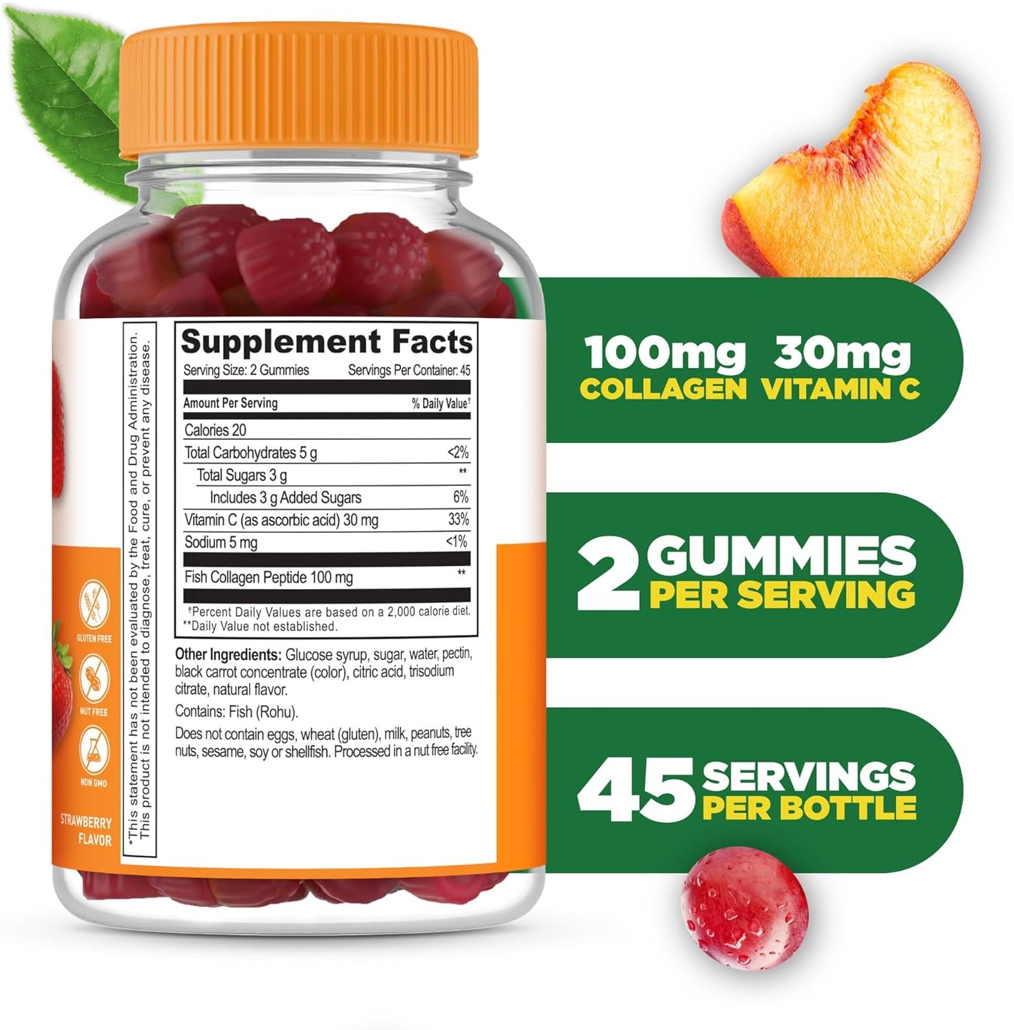 Vegetarian Collagen Gummies with Vitamin C | 100mg Lifeable Collagen Peptides | Hair Skin Nails Supplements for Adults | 90 Great-Tasting Gummies