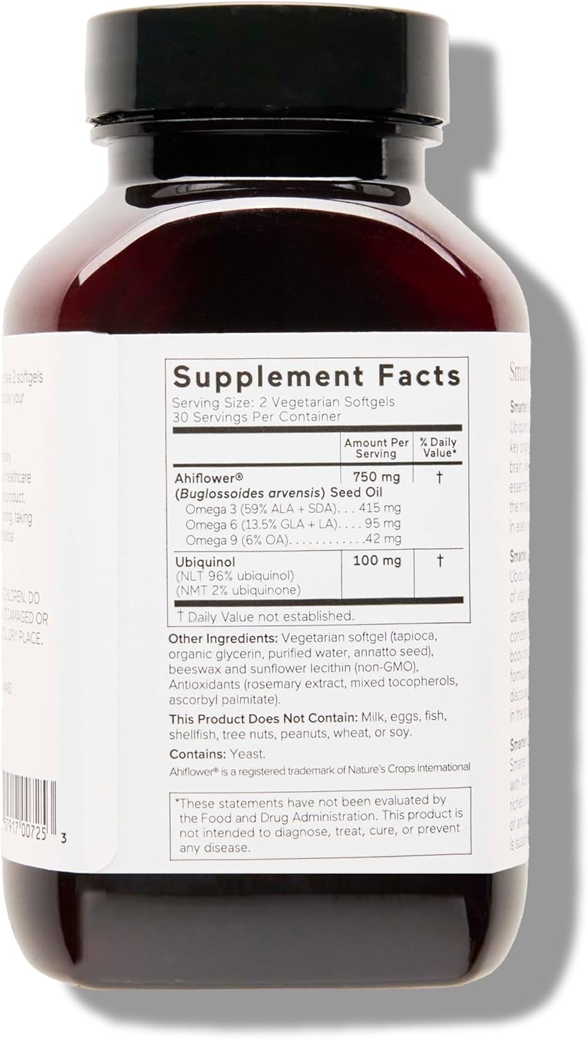 Vegetarian CoQ10 with Omega 3 Ahiflower Oil for Heart Health Support - Non-GMO, Soy Free Softgels - 6 Pack