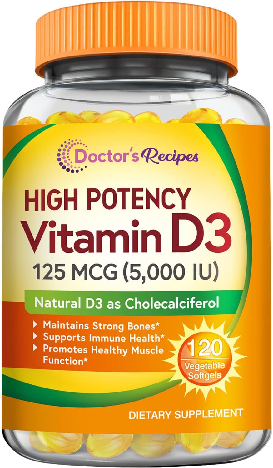 Vegetarian Doctor's Recipes Vitamin D3 5000IU Softgels for Immune Support and Bone Health