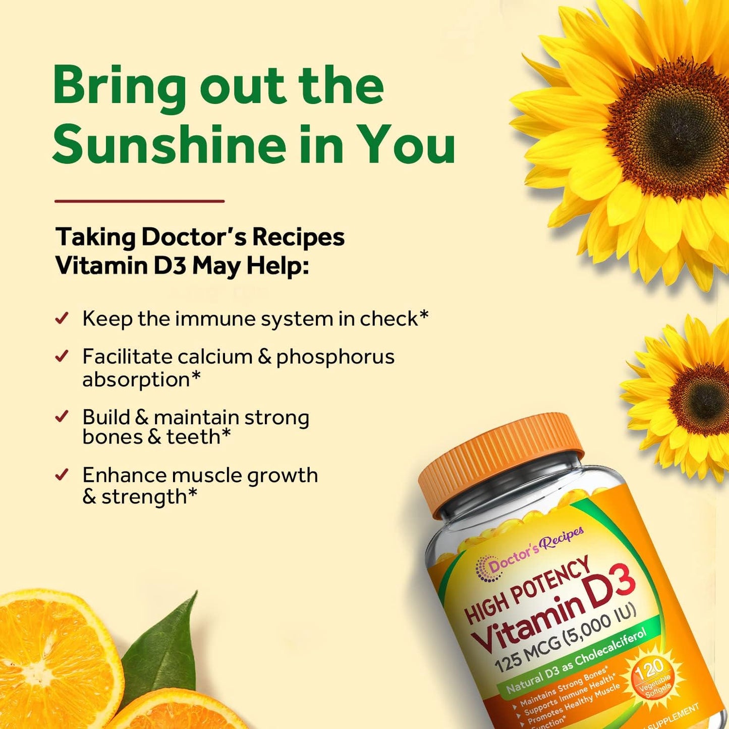 Vegetarian Doctor's Recipes Vitamin D3 5000IU Softgels for Immune Support and Bone Health