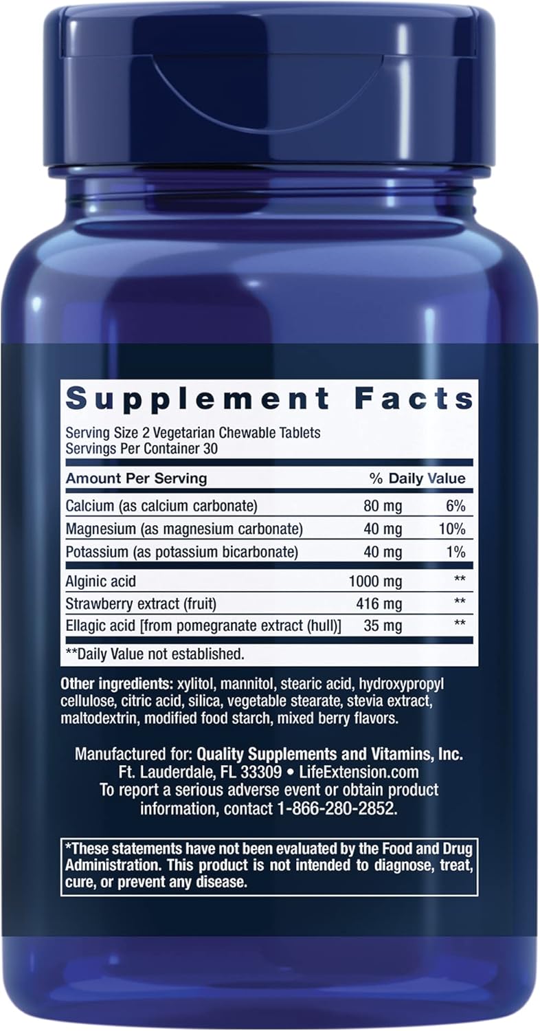 Vegetarian Esophageal Guardian with Alginic Acid & Potassium Bicarbonate for Gastric Relief - 60 Chewable Tablets, Non-GMO & Gluten-Free
