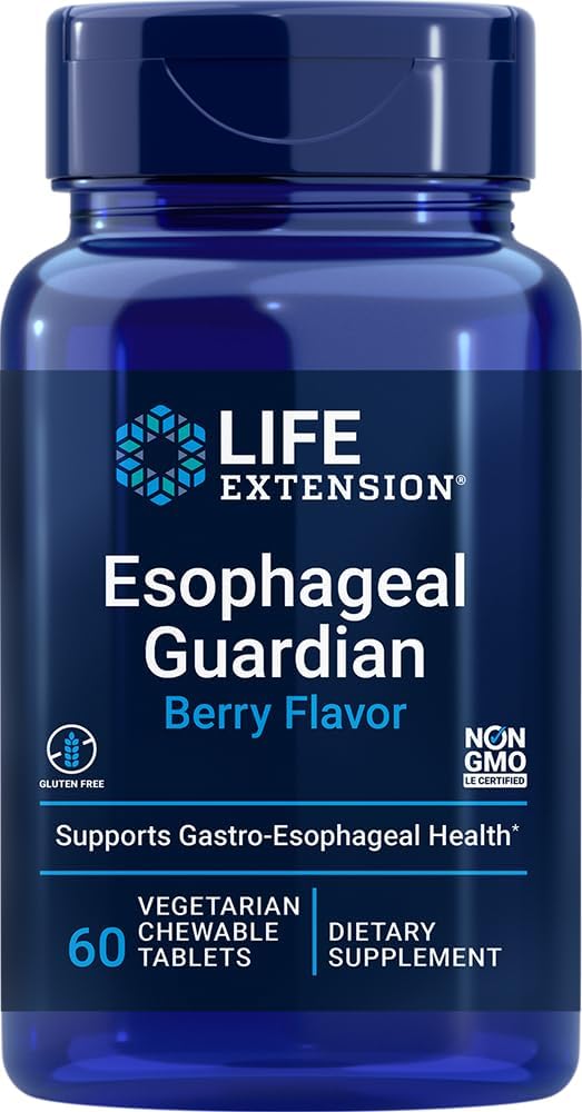 Vegetarian Esophageal Guardian with Alginic Acid & Potassium Bicarbonate for Gastric Relief - 60 Chewable Tablets, Non-GMO & Gluten-Free