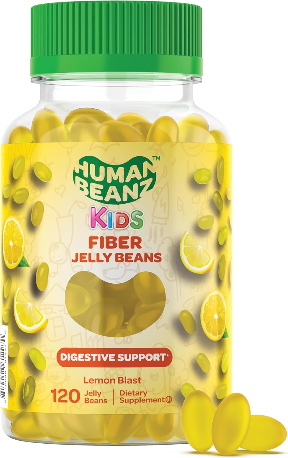 Vegetarian Fiber Gummy Jelly Beans for Kids, 120 Fiber Supplements for Digestive Health