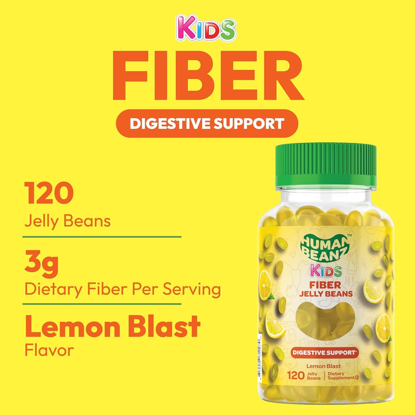 Vegetarian Fiber Gummy Jelly Beans for Kids, 120 Fiber Supplements for Digestive Health