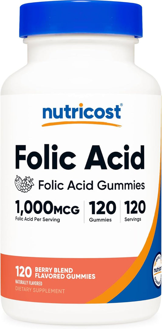 Vegetarian Folic Acid Gummies - 120 Gummies, 1 mg Per Serving - Men & Women Supplement - BoostGo Australia