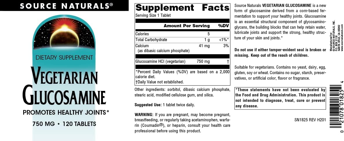 Vegetarian Glucosamine Tablets for Healthy Joints - 750mg, 120ct - Source Naturals