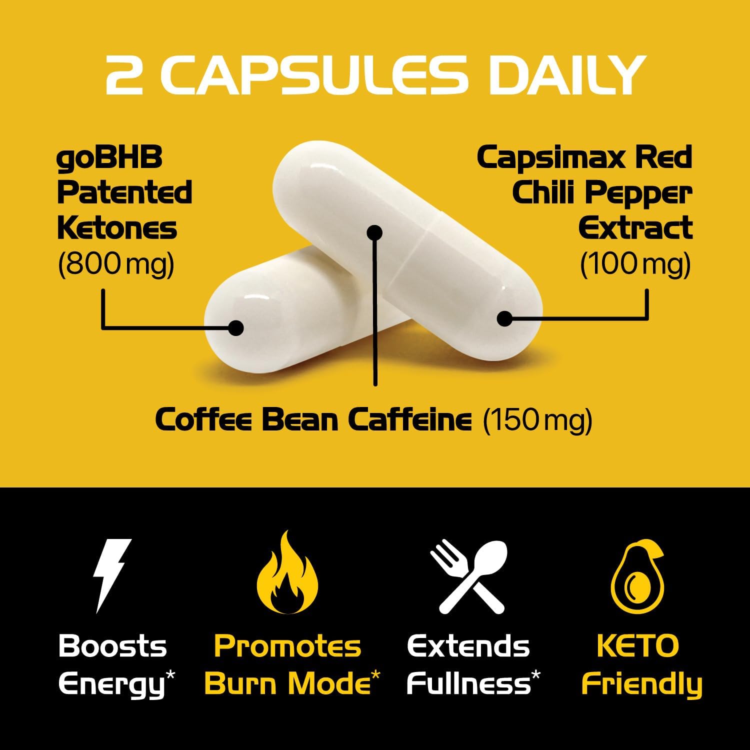 Vegetarian Keto BHB Supplement for Energy, Focus & Ketosis Support - Exogenous Ketones with Capsimax & Caffeine - Body Sculpting Diet Pills - Non-GMO - 1 Month Supply