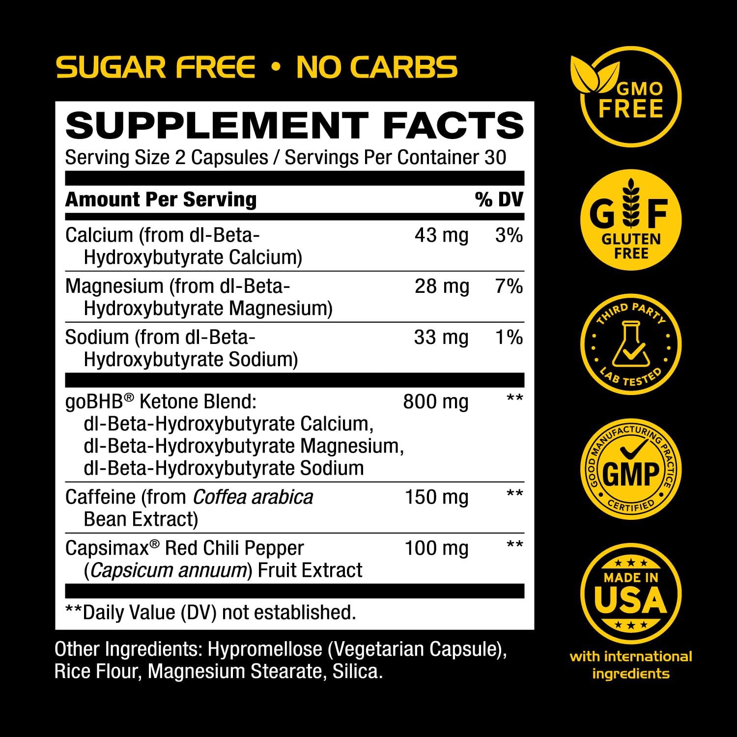 Vegetarian Keto BHB Supplement for Energy, Focus & Ketosis Support - Exogenous Ketones with Capsimax & Caffeine - Body Sculpting Diet Pills - Non-GMO - 1 Month Supply