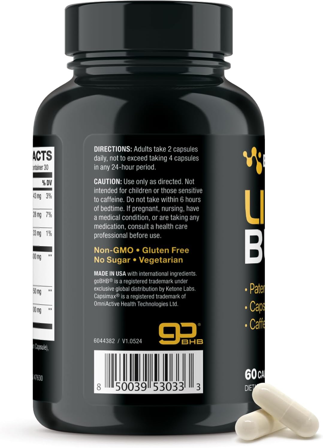 Vegetarian Keto BHB Supplement for Energy, Focus & Ketosis Support - Exogenous Ketones with Capsimax & Caffeine - Body Sculpting Diet Pills - Non-GMO - 1 Month Supply