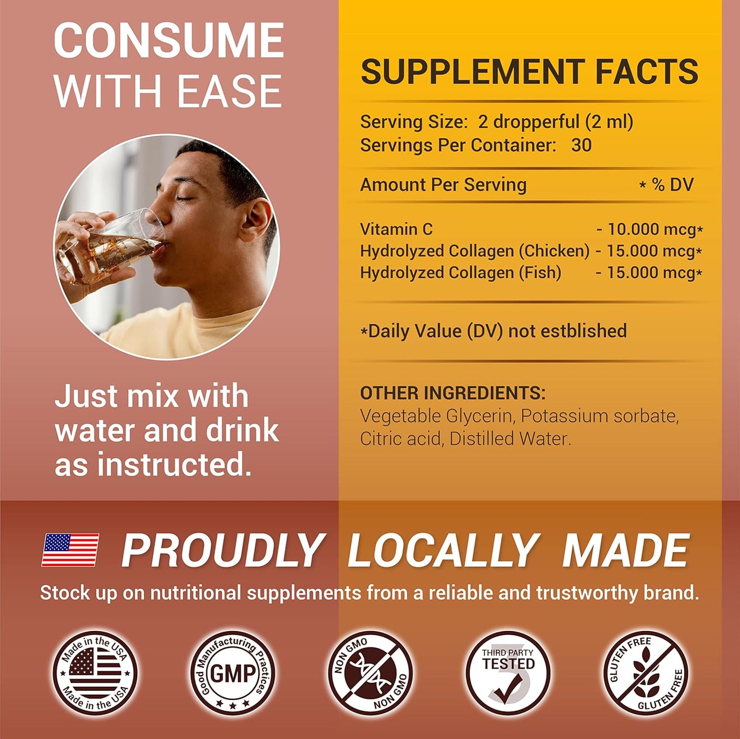 Vegetarian Liquid Collagen Supplement with Marine Cartilage and Vitamin C for Joint, Hair, Skin, and Nail Health - 2 fl. oz