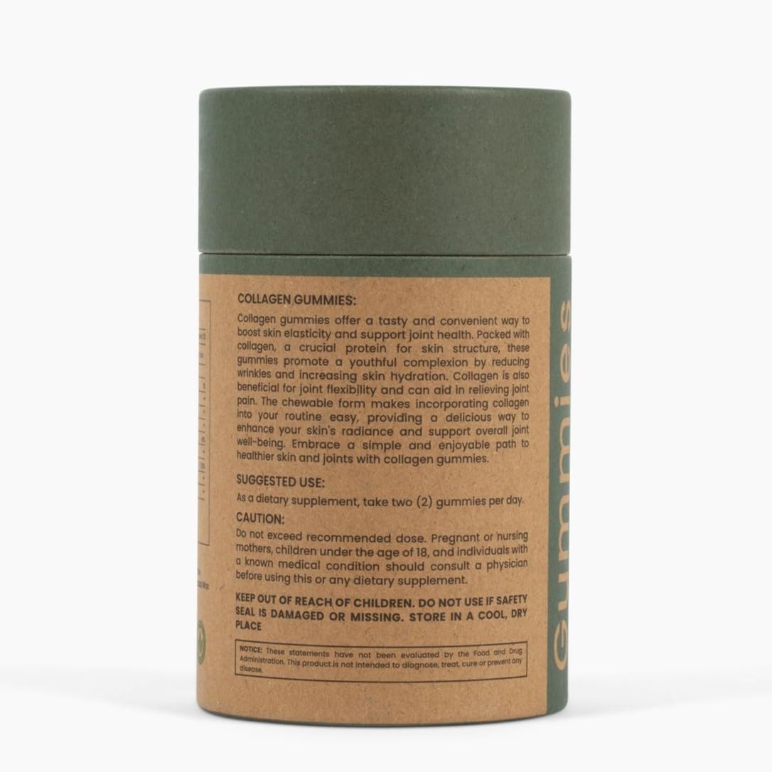 Vegetarian Marine Collagen Gummies with Hyaluronic Acid, Grapeseed, Vitamin C, B12, E - 500mg