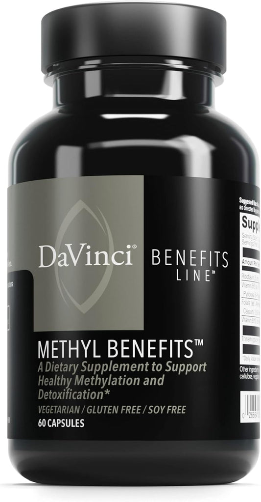 Vegetarian Methyl Benefits Capsules with Folate & Vitamin B12 - Supports Brain & Heart Health, Detoxification - Gluten-Free - 60 ct.