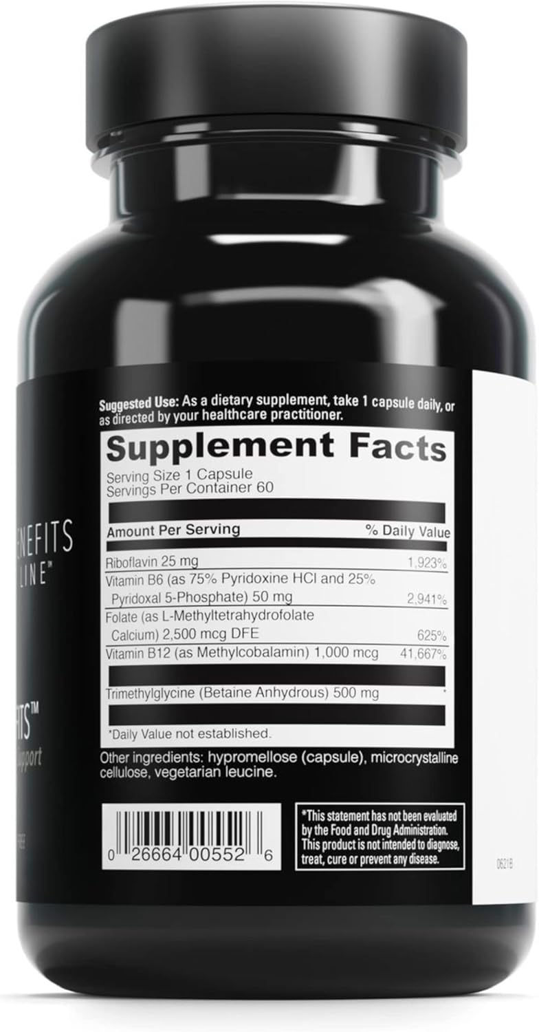 Vegetarian Methyl Benefits Capsules with Folate & Vitamin B12 - Supports Brain & Heart Health, Detoxification - Gluten-Free - 60 ct.