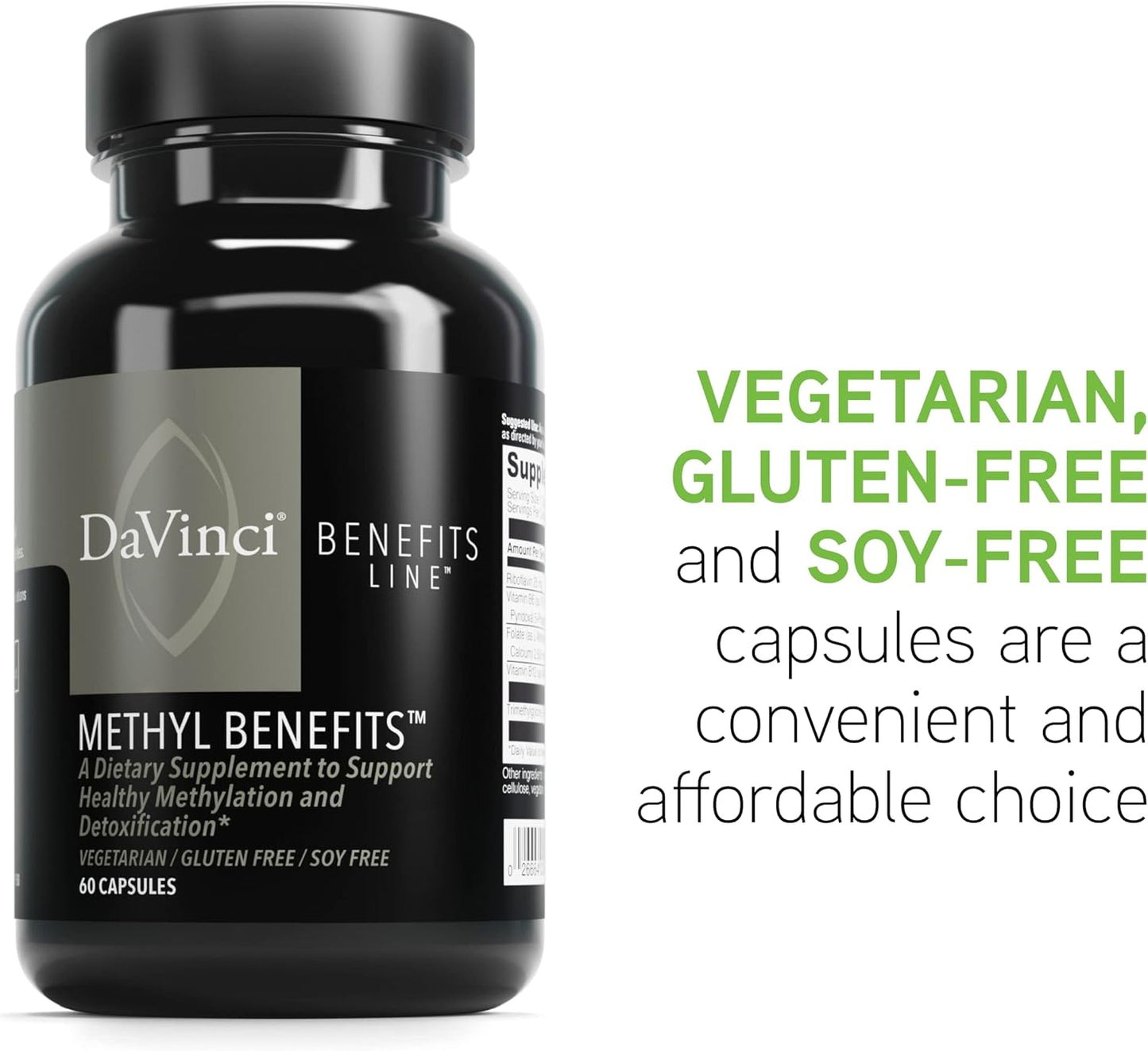 Vegetarian Methyl Benefits Capsules with Folate & Vitamin B12 - Supports Brain & Heart Health, Detoxification - Gluten-Free - 60 ct.