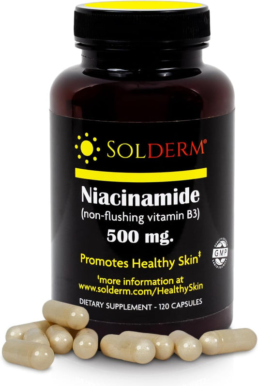 Vegetarian Niacinamide Supplement for Healthy Skin | Non-Flushing Vitamin B3 Tablets | Gluten-Free | 120 Capsules, 500mg | Vegetable Cellulose Capsules