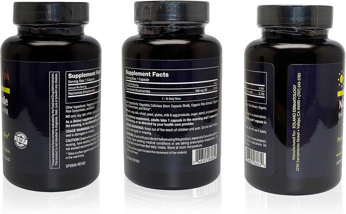 Vegetarian Niacinamide Supplement for Healthy Skin | Non-Flushing Vitamin B3 Tablets | Gluten-Free | 120 Capsules, 500mg | Vegetable Cellulose Capsules