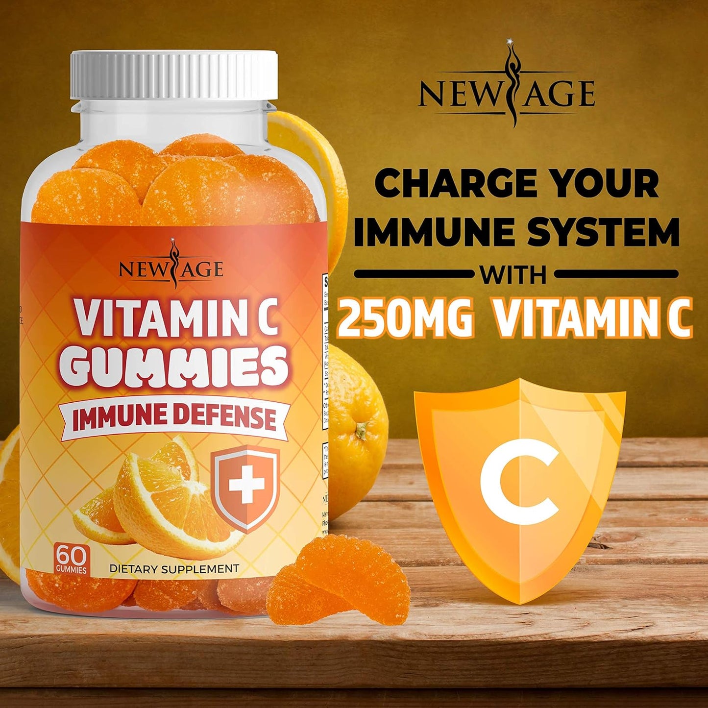 Vegetarian Orange Vitamin C Gummies for Immune Support - Gluten-Free (60 Gummies)
