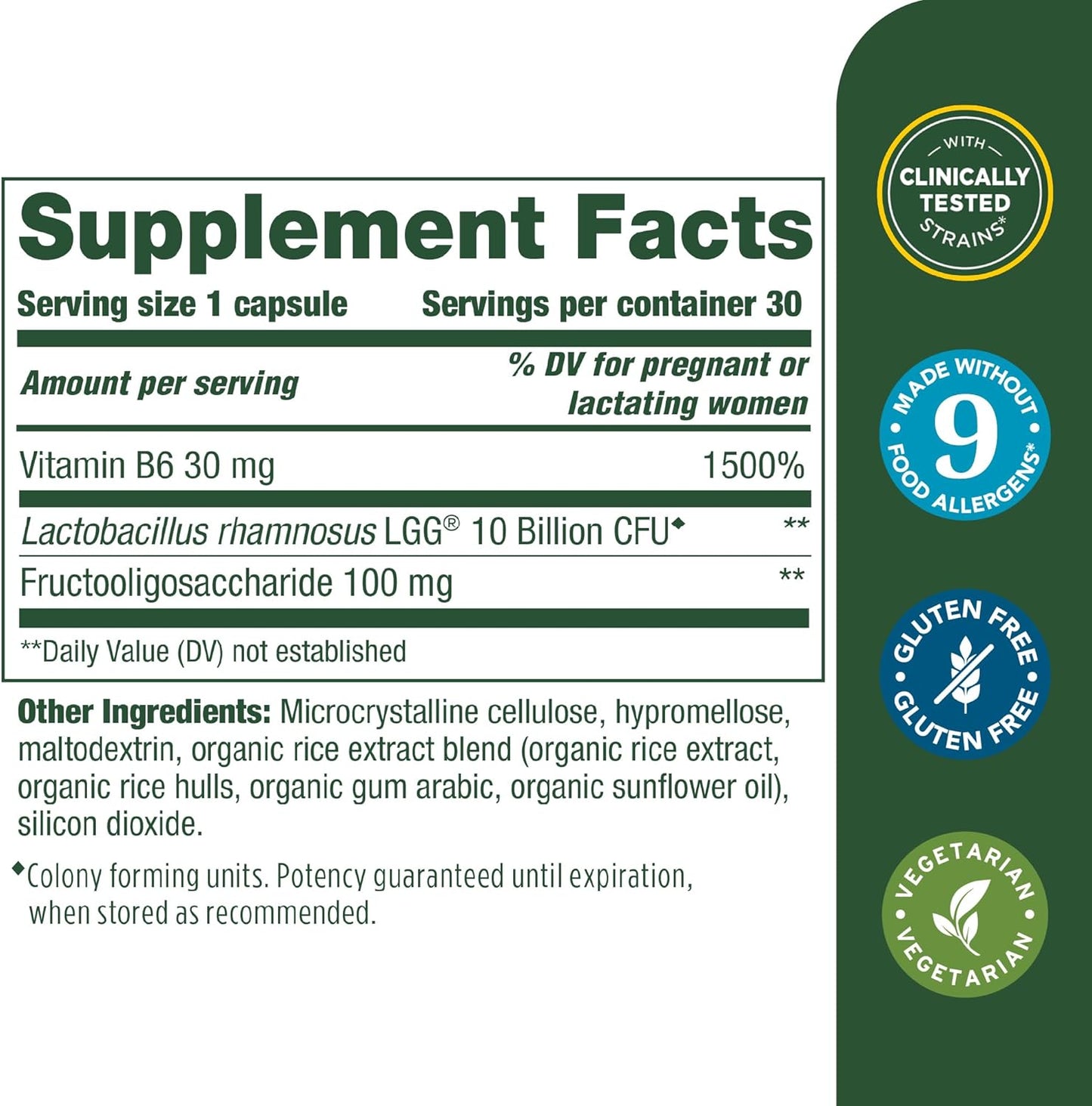 Vegetarian Prenatal Probiotic for Women - Digestive & Immune Support with Vitamin B6 - Morning Sickness Relief - 30 Capsules