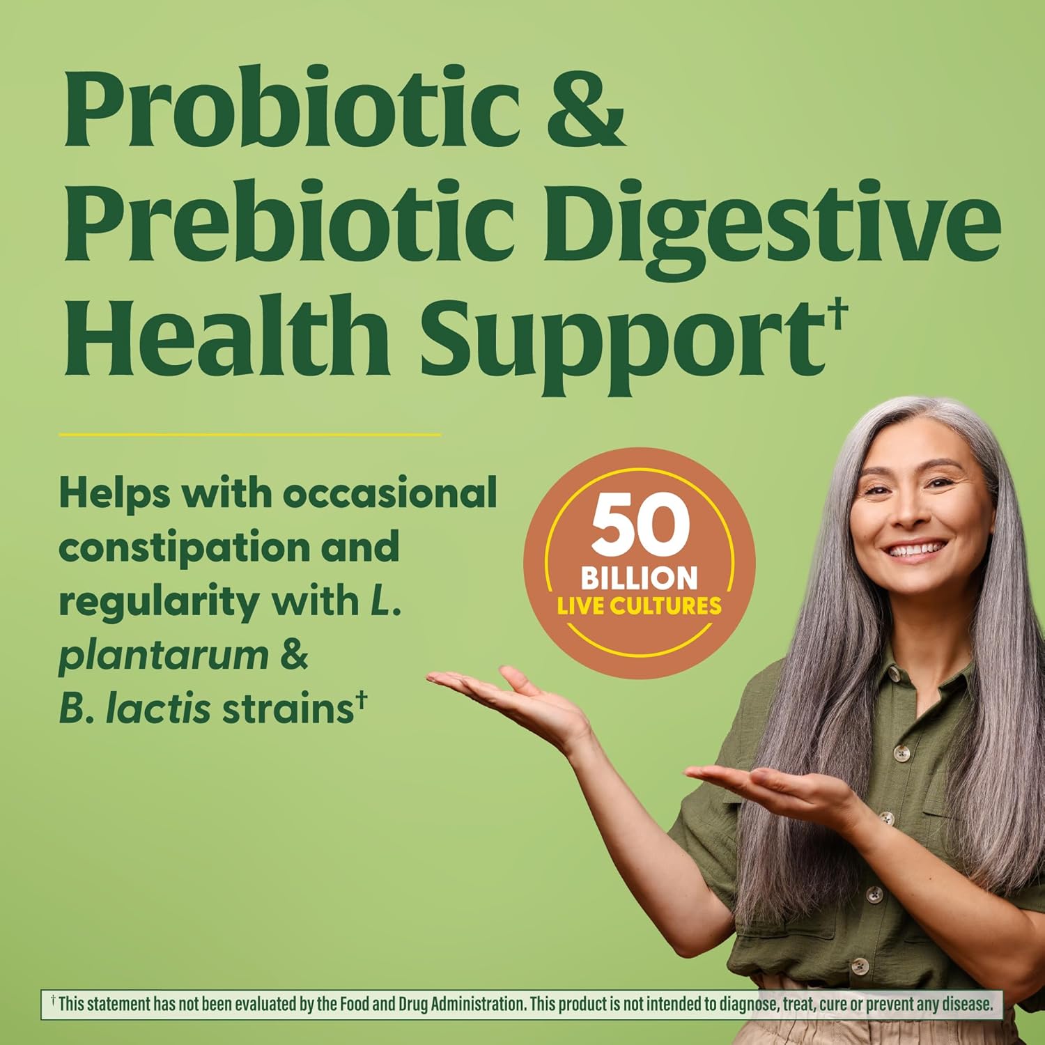 Vegetarian Probiotic and Prebiotic Supplement with Turmeric for Women's Digestive Health - 50 Billion CFUs - 14 Strains - 90 Capsules