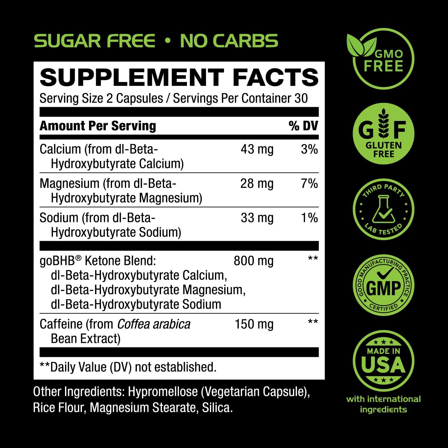 Vegetarian Real Ketones Keto BHB Supplement for Energy, Focus & Ketosis Support - 1 Month Supply with goBHB, Caffeine & Body Sculpting Benefits