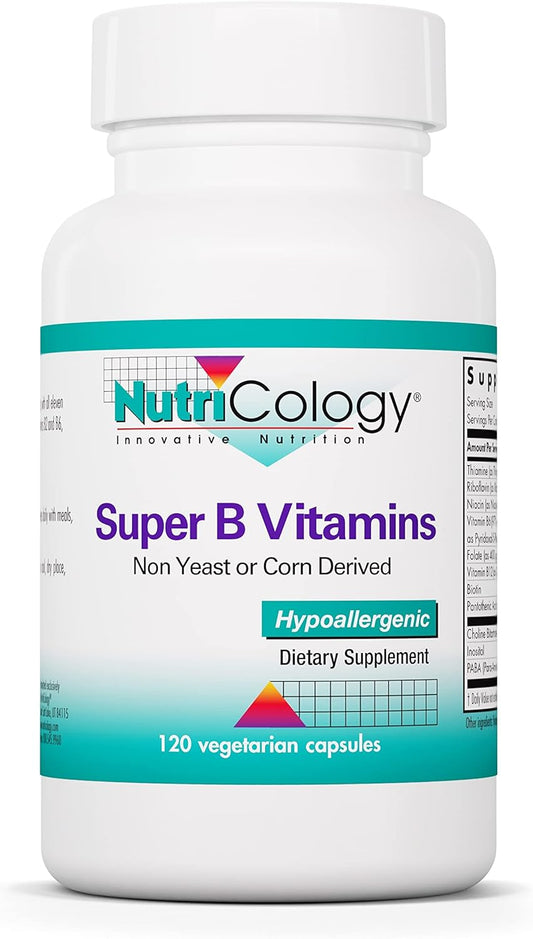 Vegetarian Vitamin B Complex Supplement with Vitamin B12 & B6 - 120 Capsules for Men & Women, Corn & Yeast-Free Formula by Nutricology