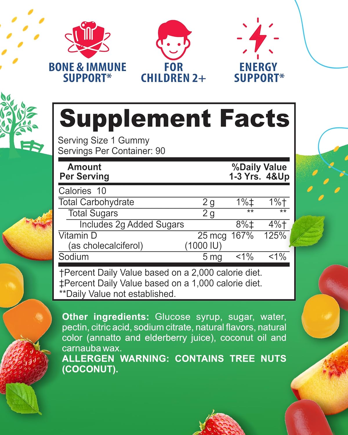 Vegetarian Vitamin D3 Gummies for Kids & Adults - Immune Support Chews with Natural Flavor - Gelatin-Free Immune Support Supplements