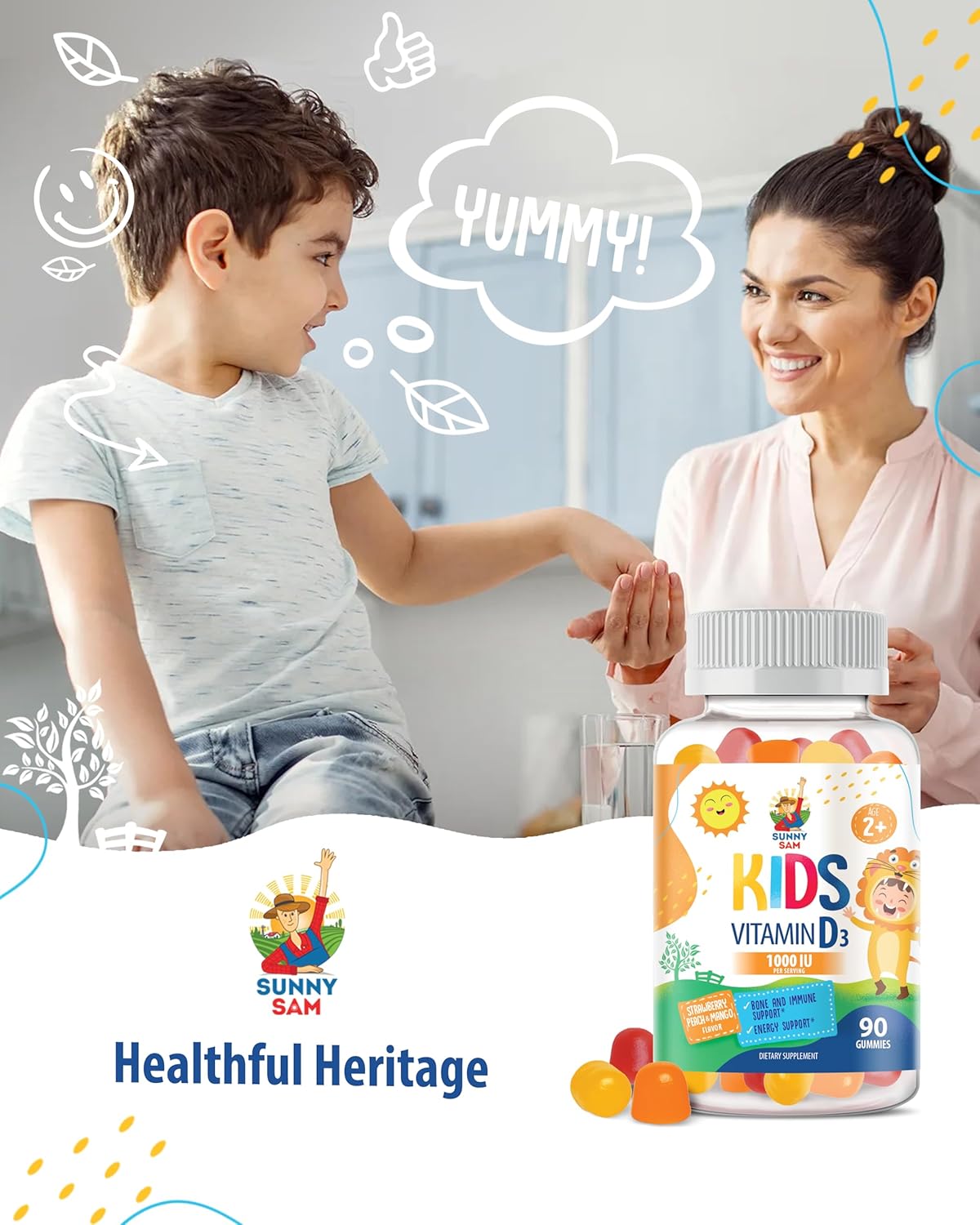 Vegetarian Vitamin D3 Gummies for Kids & Adults - Immune Support Chews with Natural Flavor - Gelatin-Free Immune Support Supplements