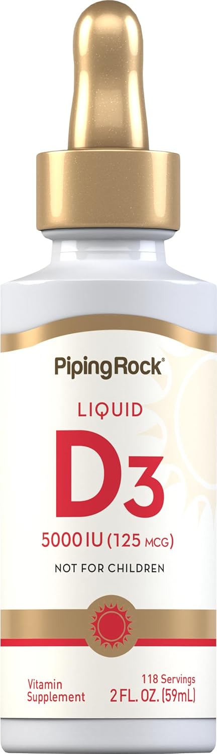 Vegetarian Vitamin D3 Liquid Drops 5000 IU | Non-GMO Gluten Free Supplement | 2 oz Bottle for Adults