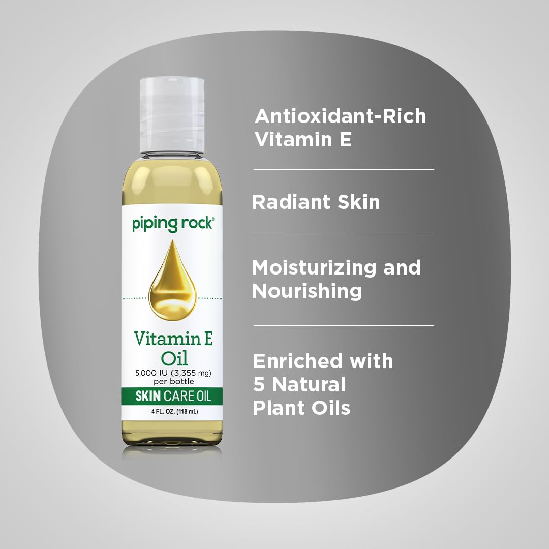 Vegetarian Vitamin E Oil for Skin, Hair, Face | 5000 IU | 4 fl oz | Nourishing Complex