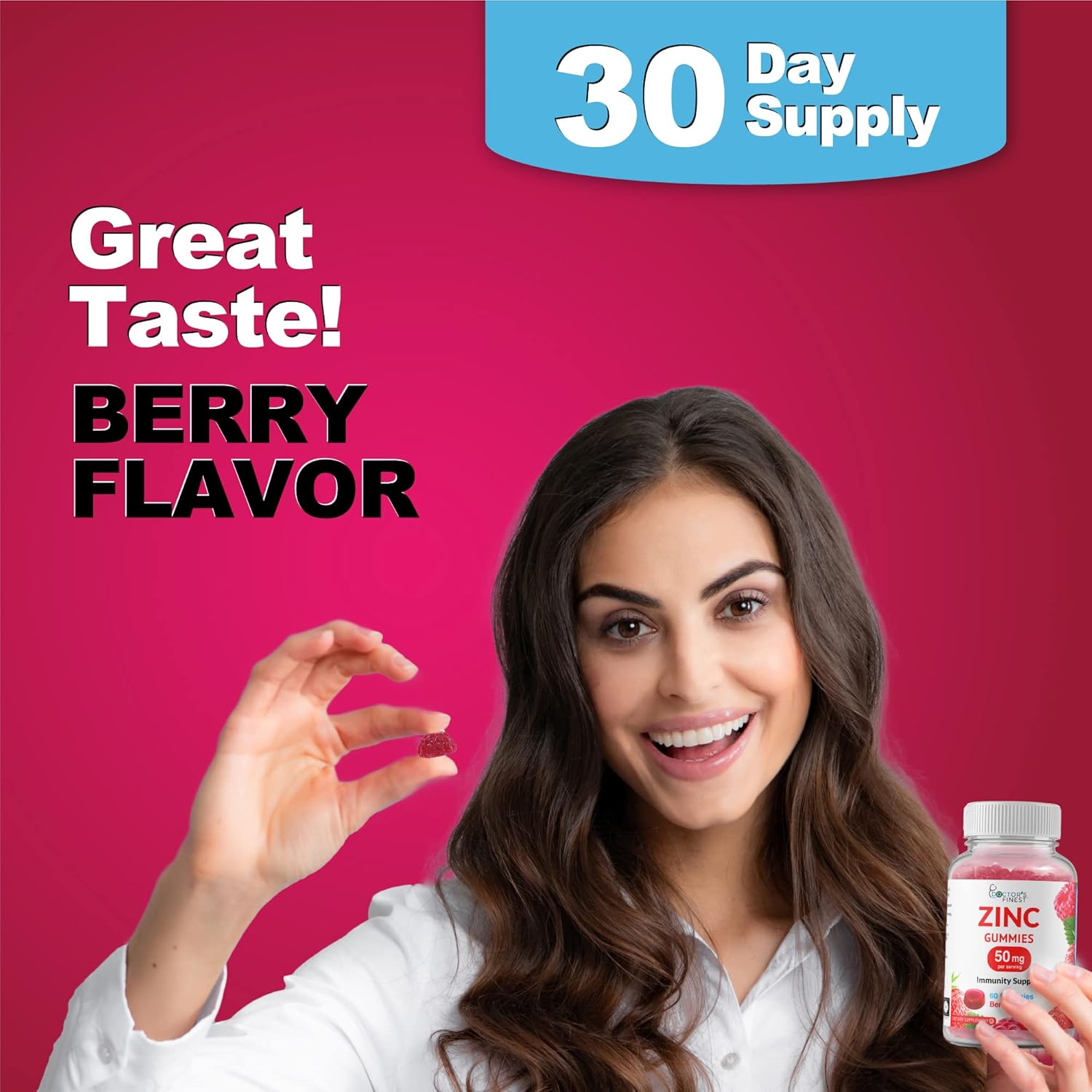 Vegetarian Zinc Gummies - 50mg, Gluten-Free, GMO-Free, Berry Flavor - 60 Count