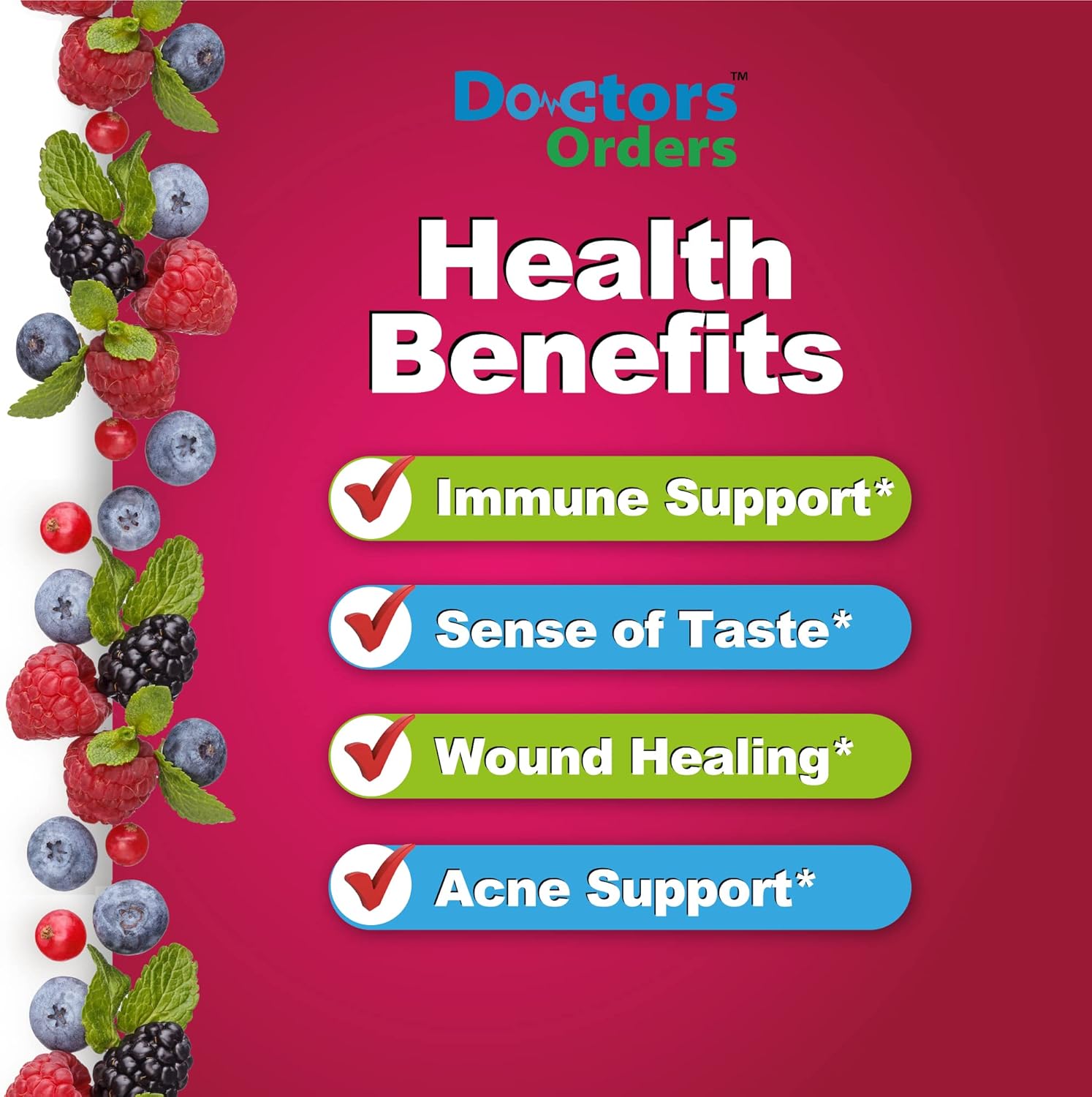 Vegetarian Zinc Gummies - 50mg, Gluten-Free, GMO-Free, Berry Flavor - 60 Count