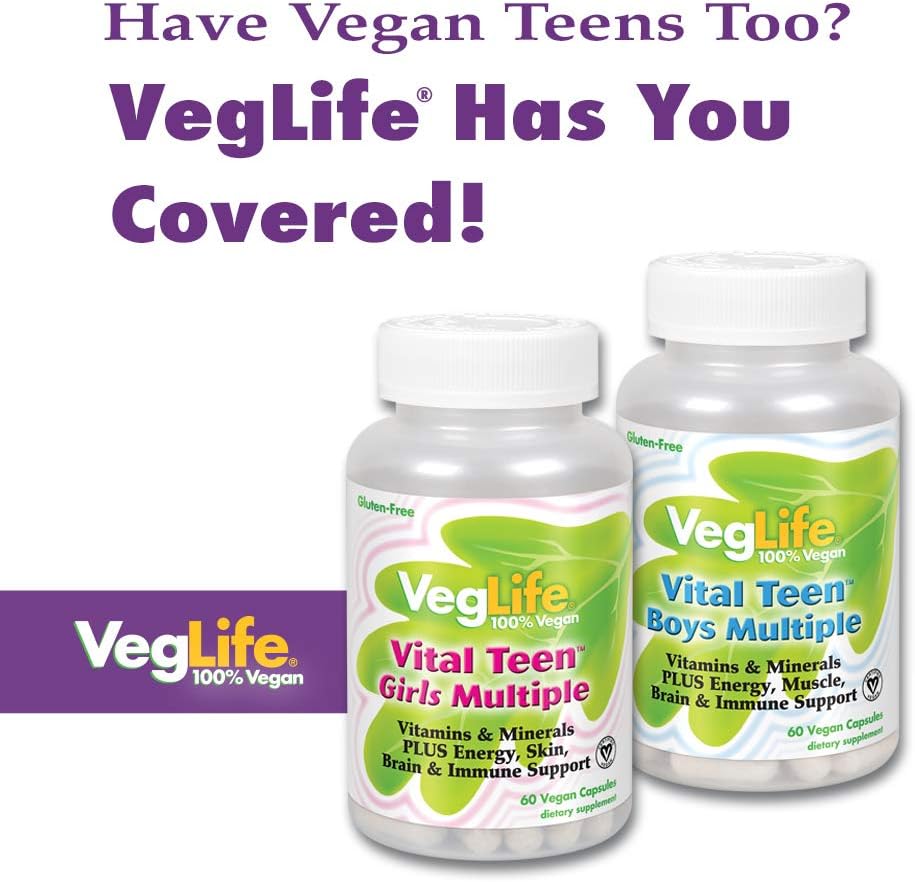 VegLife Vegan Kids Multivitamin with Spirulina and Berry Flavor - 60 Chewables, No Added Sugar