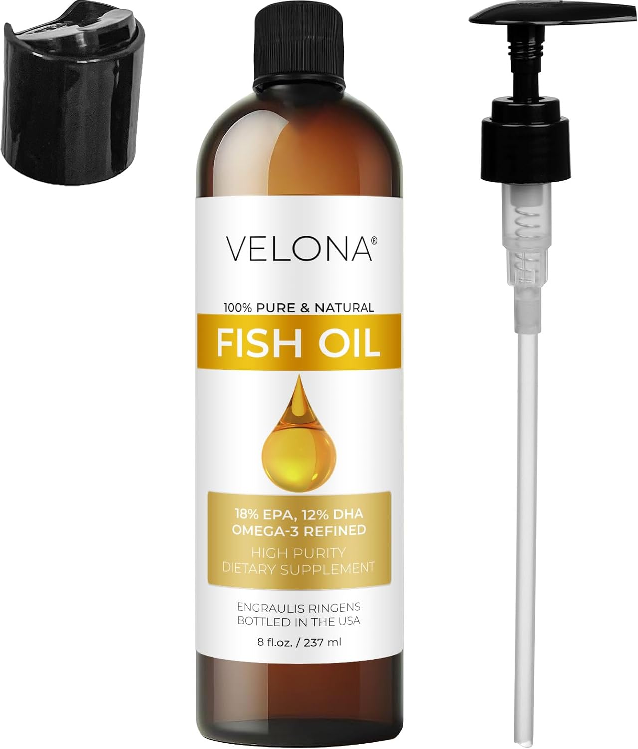 Velona Fish Omega-3 Oil - 8 Fl Oz | Pure Cold Pressed Carrier Oil with Vitamin E, D, Omega-3 | Multi-Purpose for Cooking, Skin, Hair | Natural Results Today
