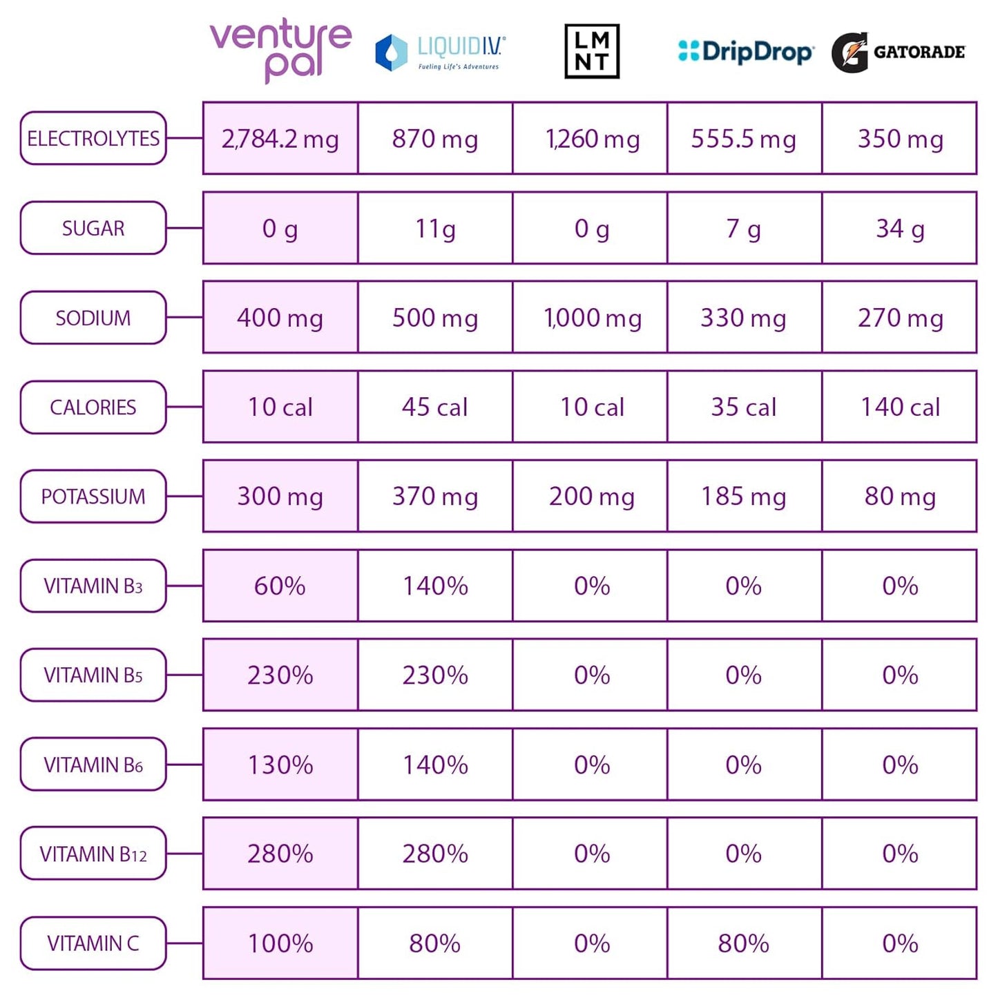 Venture Pal Electrolyte Powder Packets - Sugar Free Hydration Mix with Vitamins & Electrolytes | Keto Friendly & Non-GMO | Certified Vegan - 16 Sticks - BoostGo Australia
