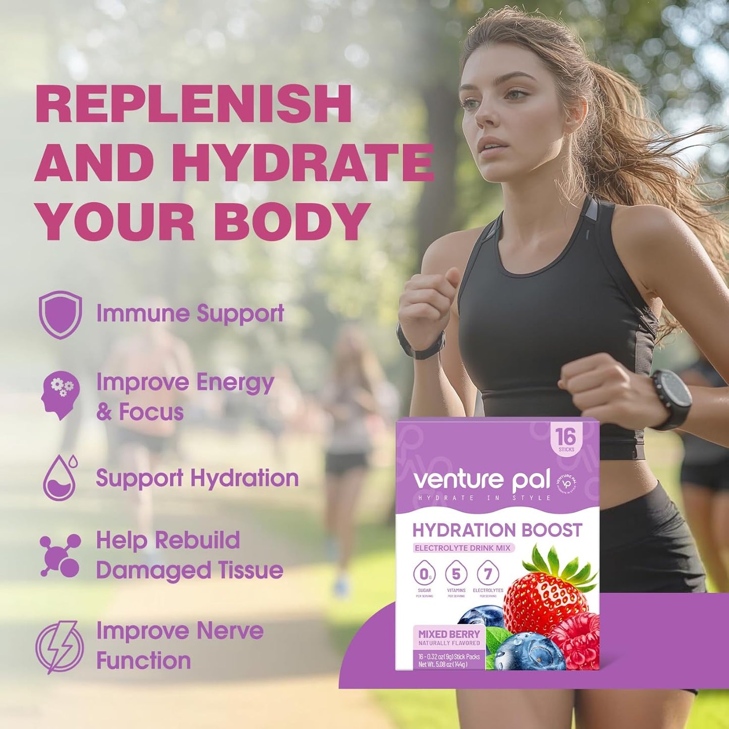 Venture Pal Electrolyte Powder Packets - Sugar Free Hydration Mix with Vitamins & Electrolytes | Keto Friendly & Non-GMO | Certified Vegan - 16 Sticks - BoostGo Australia