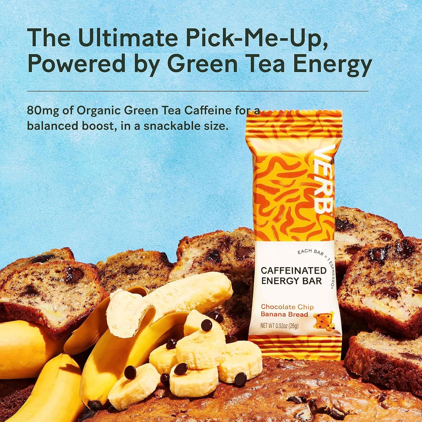 Verb Energy Variety Pack - Caffeinated Snack Bars with Organic Green Tea - Low Sugar & 110-Calorie Nutrition Bars - Vegan & Gluten Free Breakfast Bars - Pack of 16