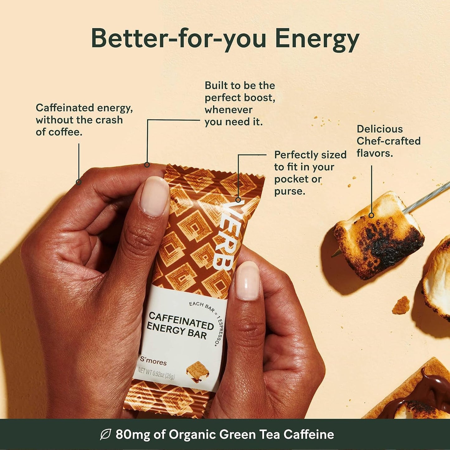 Verb Energy Variety Pack - Caffeinated Snack Bars with Organic Green Tea - Low Sugar & 110-Calorie Nutrition Bars - Vegan & Gluten Free Breakfast Bars - Pack of 16