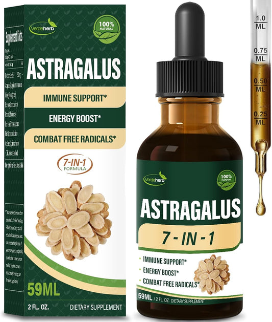Verdeherb Astragalus Root Extract Drops with Rhodiola Rosea, Echinacea, Elderberry, Reishi & Ginseng - Immune System Support Tincture - 2oz