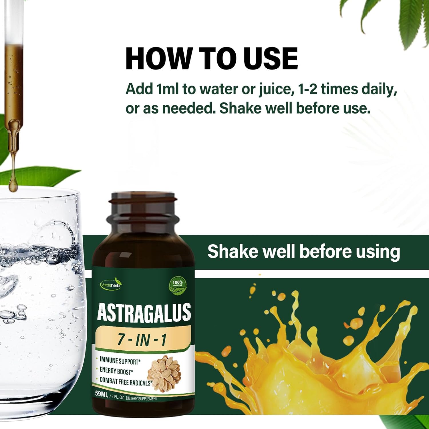Verdeherb Astragalus Root Extract Drops with Rhodiola Rosea, Echinacea, Elderberry, Reishi & Ginseng - Immune System Support Tincture - 2oz
