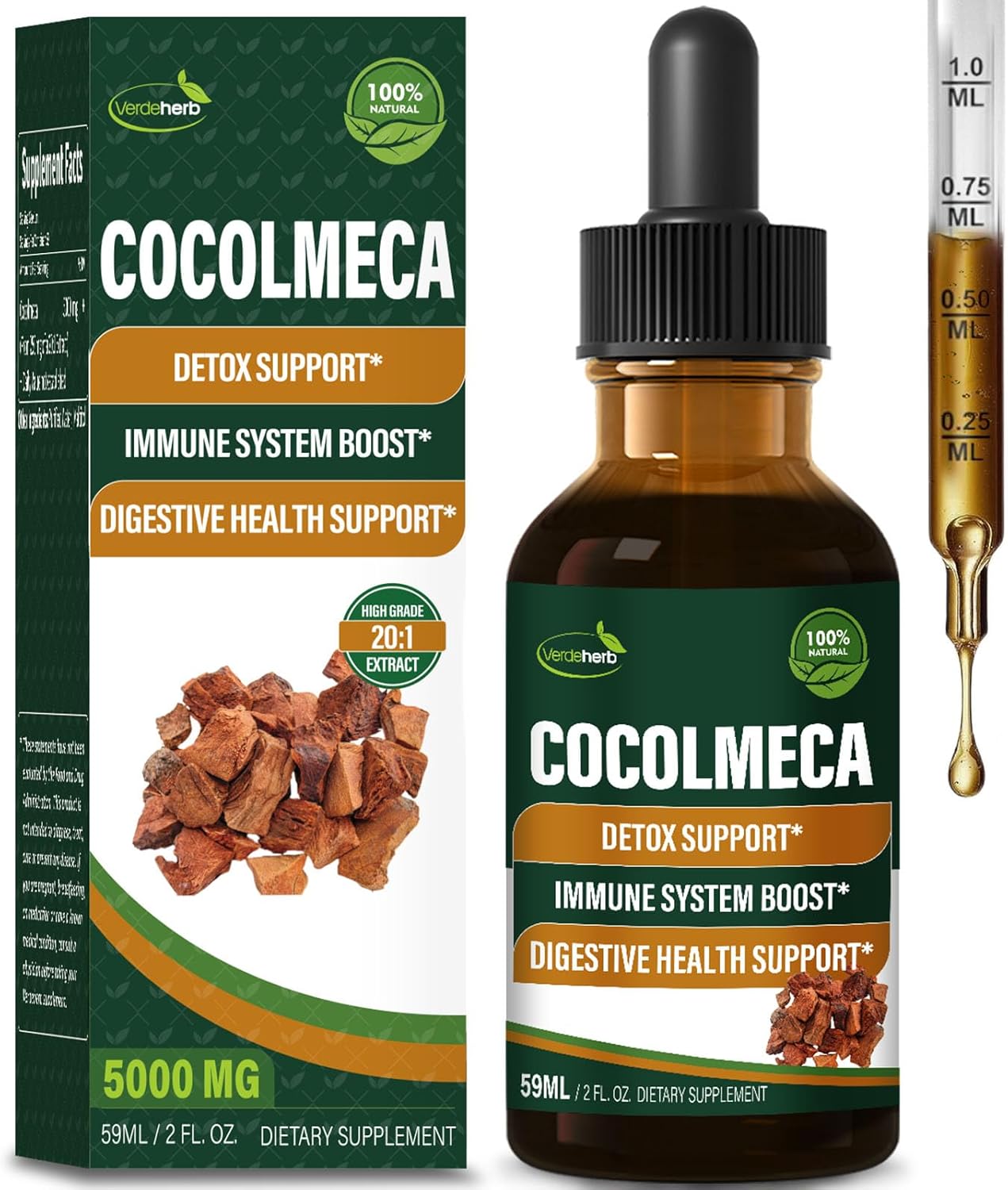 Verdeherb Cocolmeca Bark Liquid Drops - Herbal Body Detox Cleanse Support - Immune Boost & Digestive Health - 2oz
