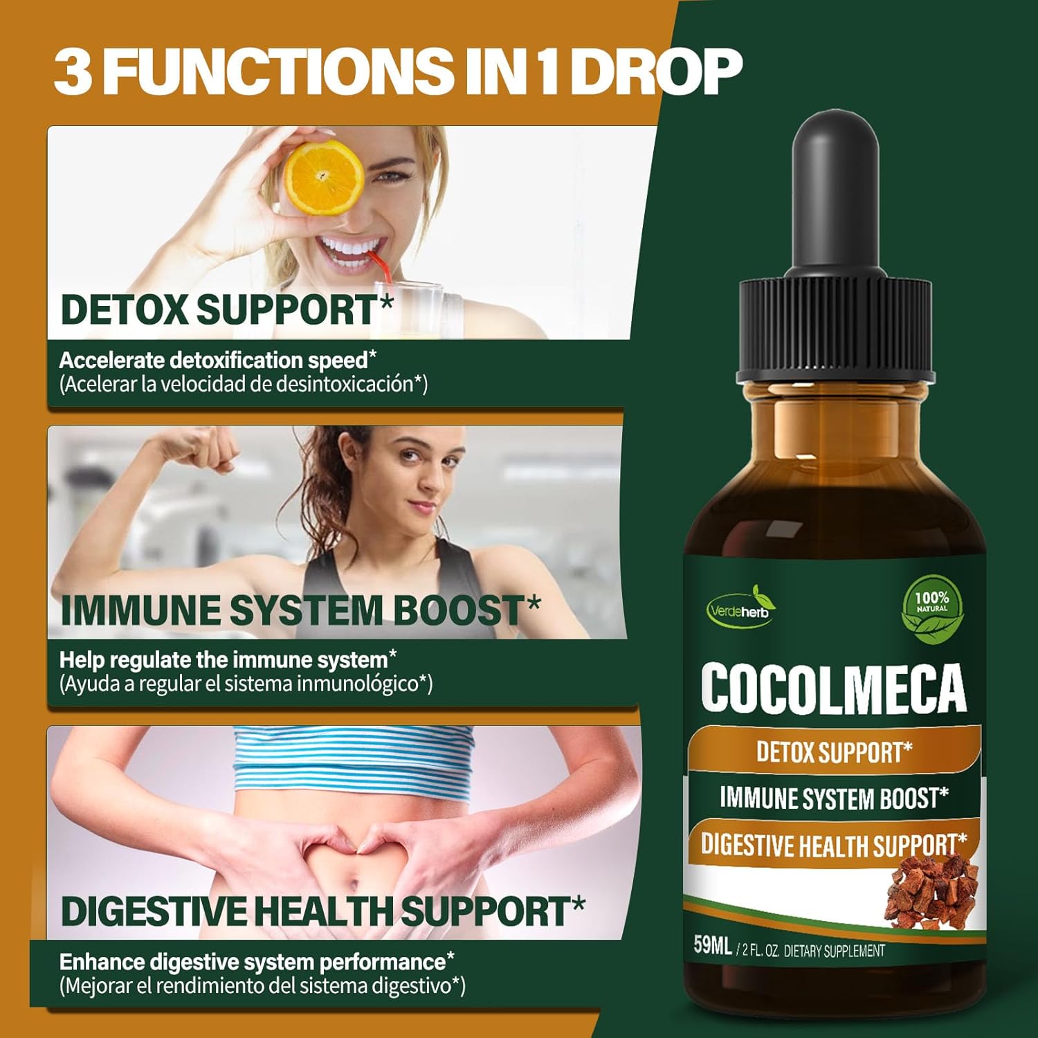 Verdeherb Cocolmeca Bark Liquid Drops - Herbal Body Detox Cleanse Support - Immune Boost & Digestive Health - 2oz