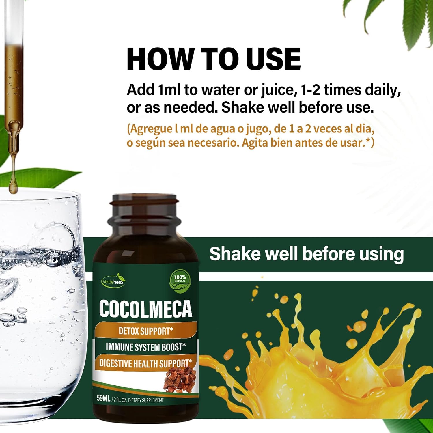 Verdeherb Cocolmeca Bark Liquid Drops - Herbal Body Detox Cleanse Support - Immune Boost & Digestive Health - 2oz